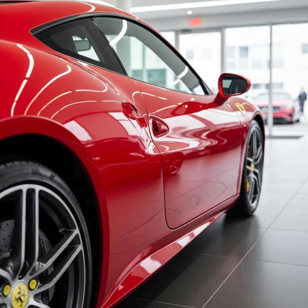 Red sports car after polish