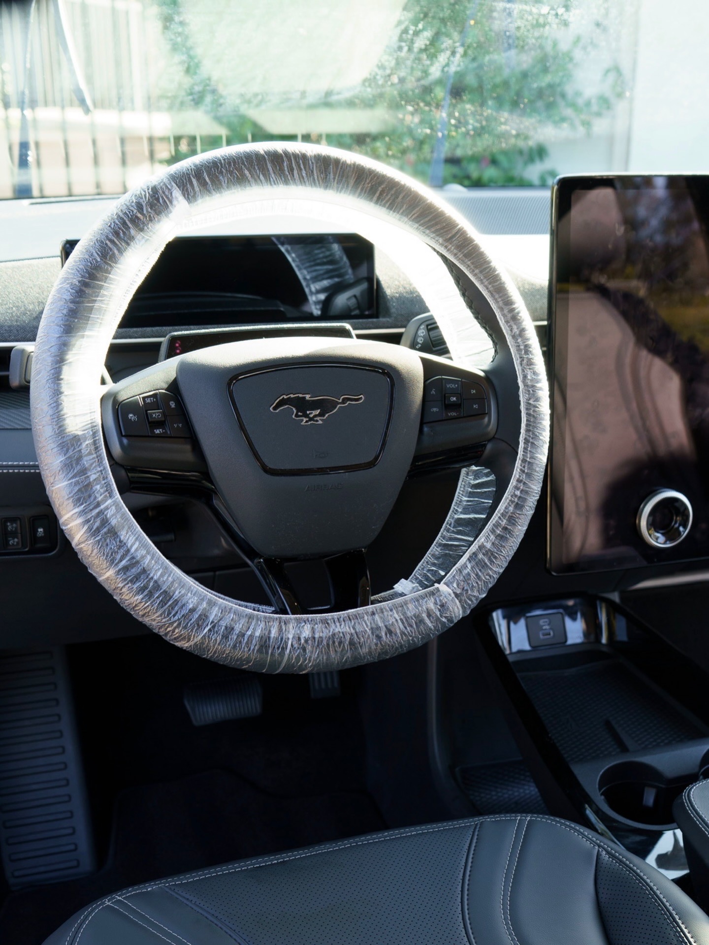 Ford Mustang Mach-E interior with steering wheel protection